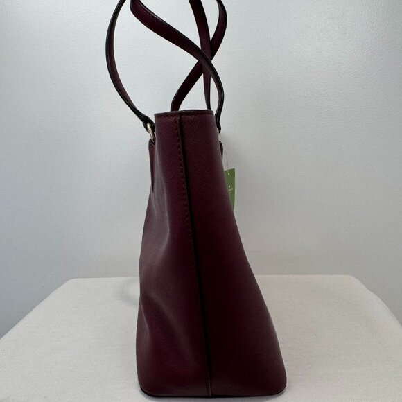 NWT Kate Spade New York Mulberry Red Leather Tote Bag With Gold Hardware & Zip C - Picture 4 of 10